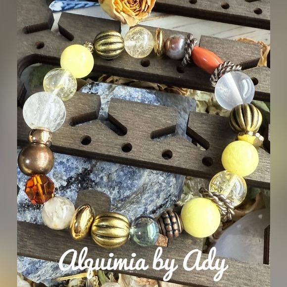 Lemon jade and citrine beaded statement bracelet - Picture 1 of 5